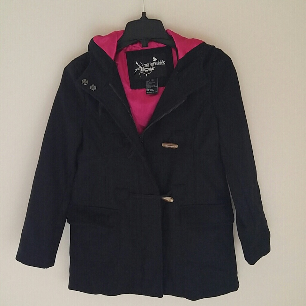 Girl's Nightblue Hooded Duffel Coat with Wool, 14